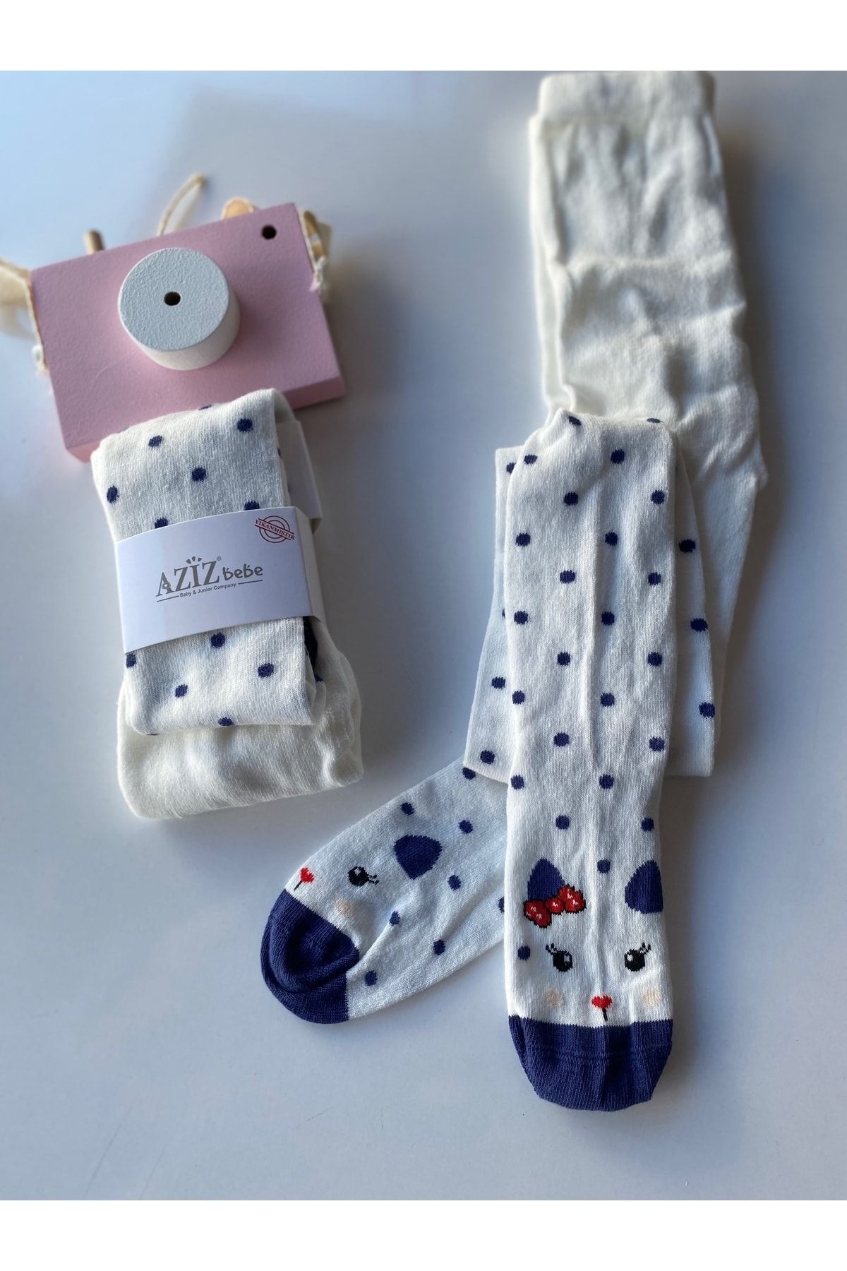 Aziz Bebe Kız Çocuk Desenli Ekru Külotlu Çorap