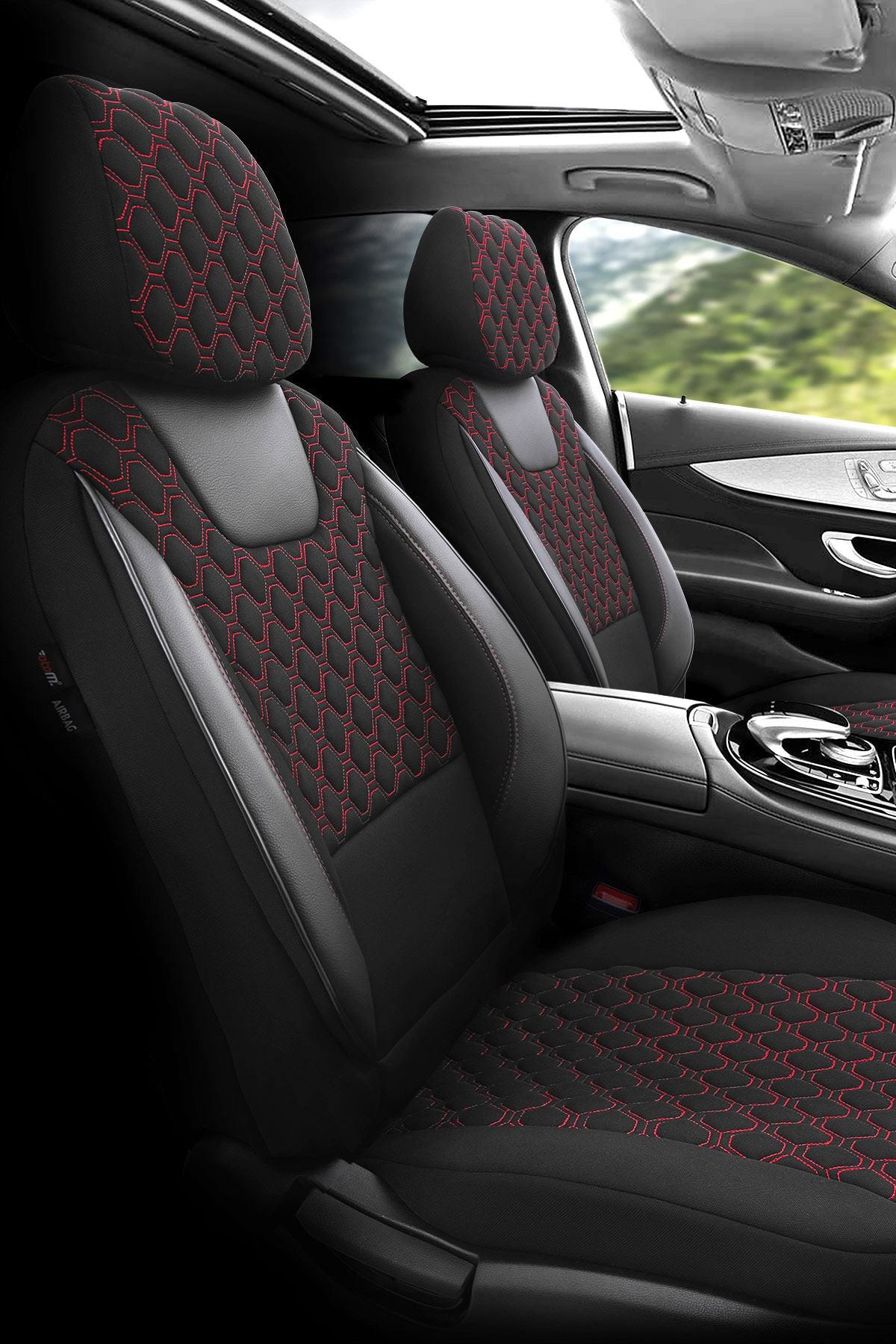 Otom Turismo Design Ortopedik Premium Oto Koltuk Kılıfı Tam Set - Siyah-kırmızı