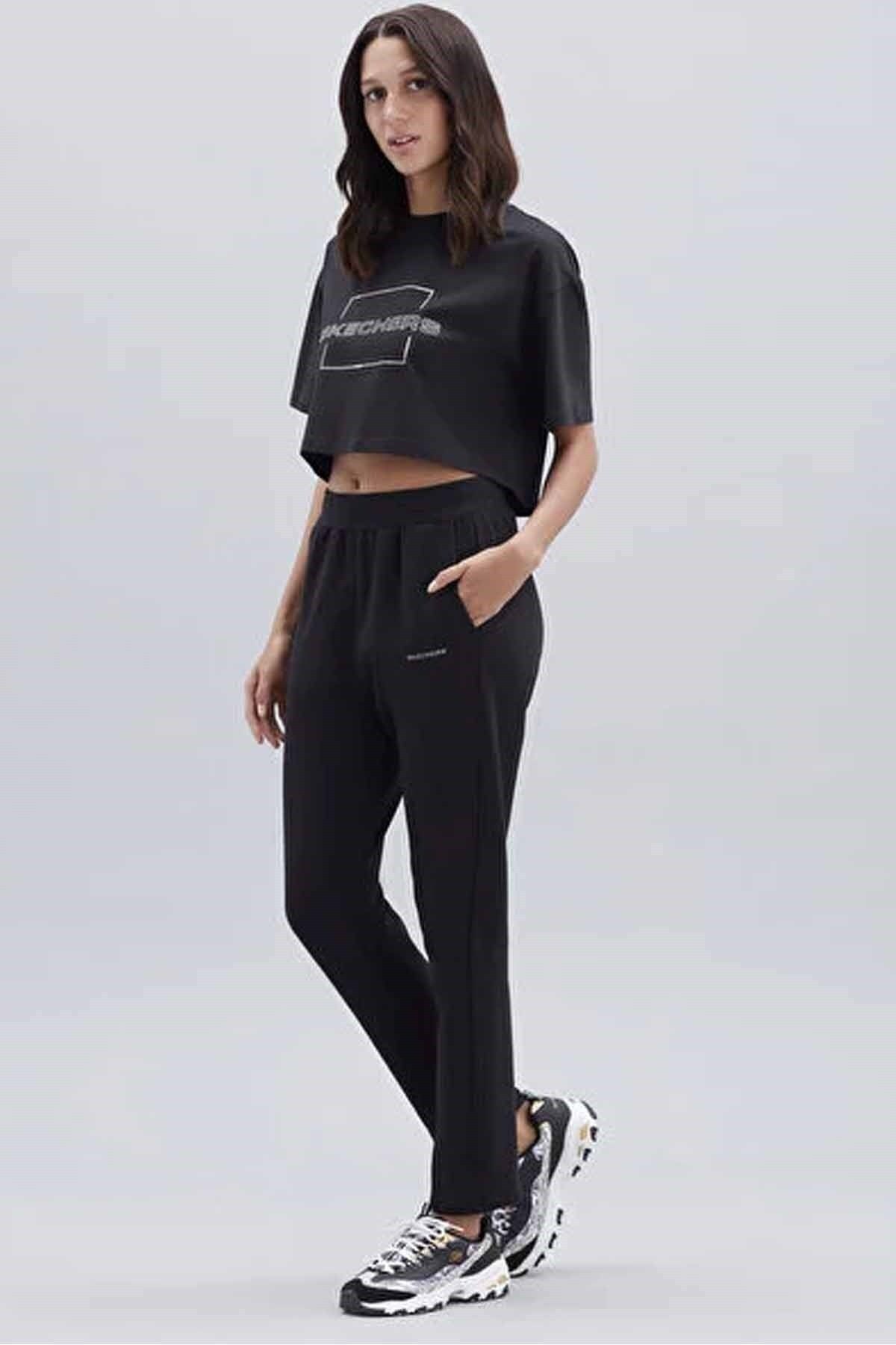 Skechers W New Basics Slim Sweatpant Kadın Siyah Eşofman Altı