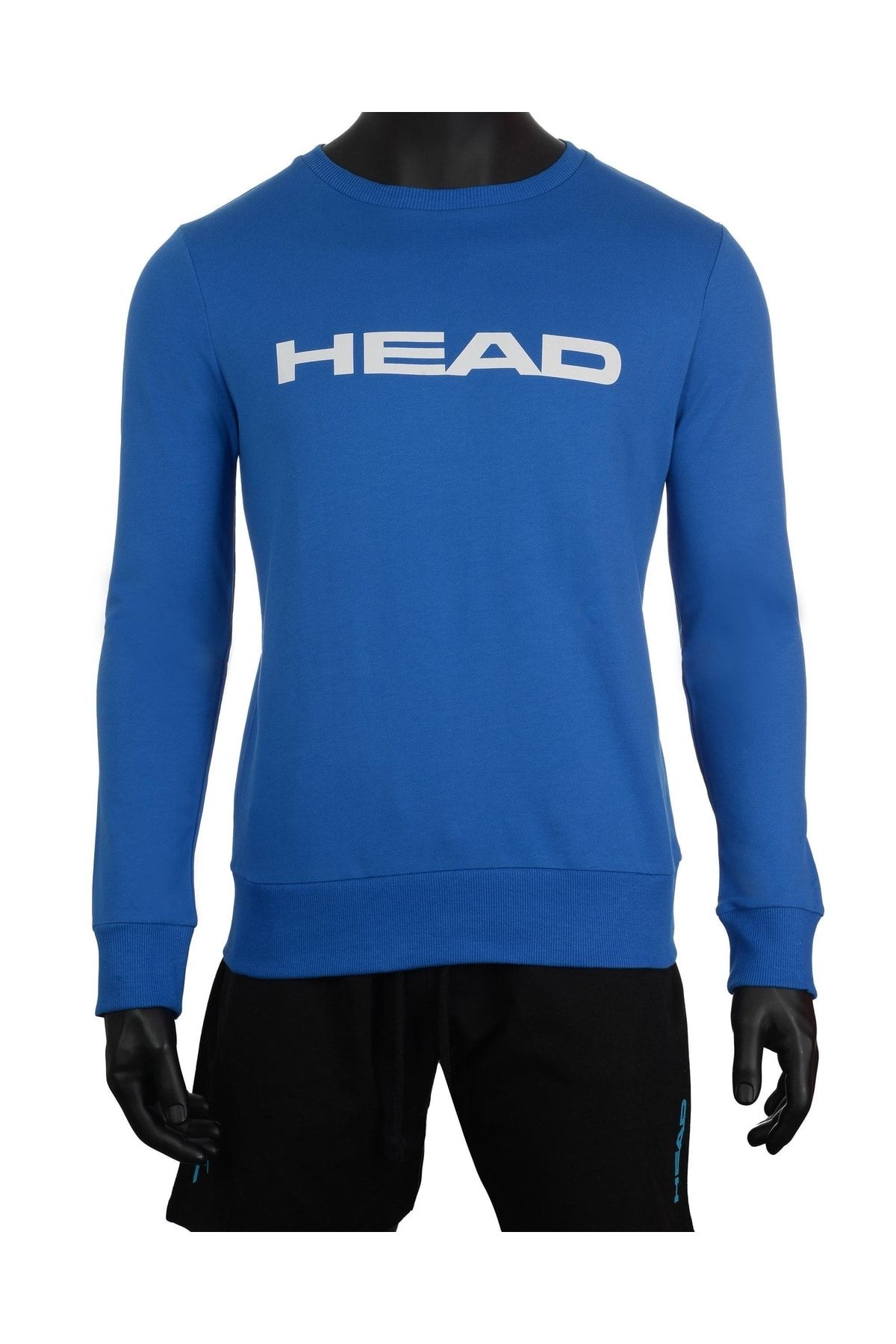 Head Erkek Mavi Logo Baskılı Mevsimlik Pamuklu Bisiklet Yaka Sporcu Basic Tenis Sweatshirt