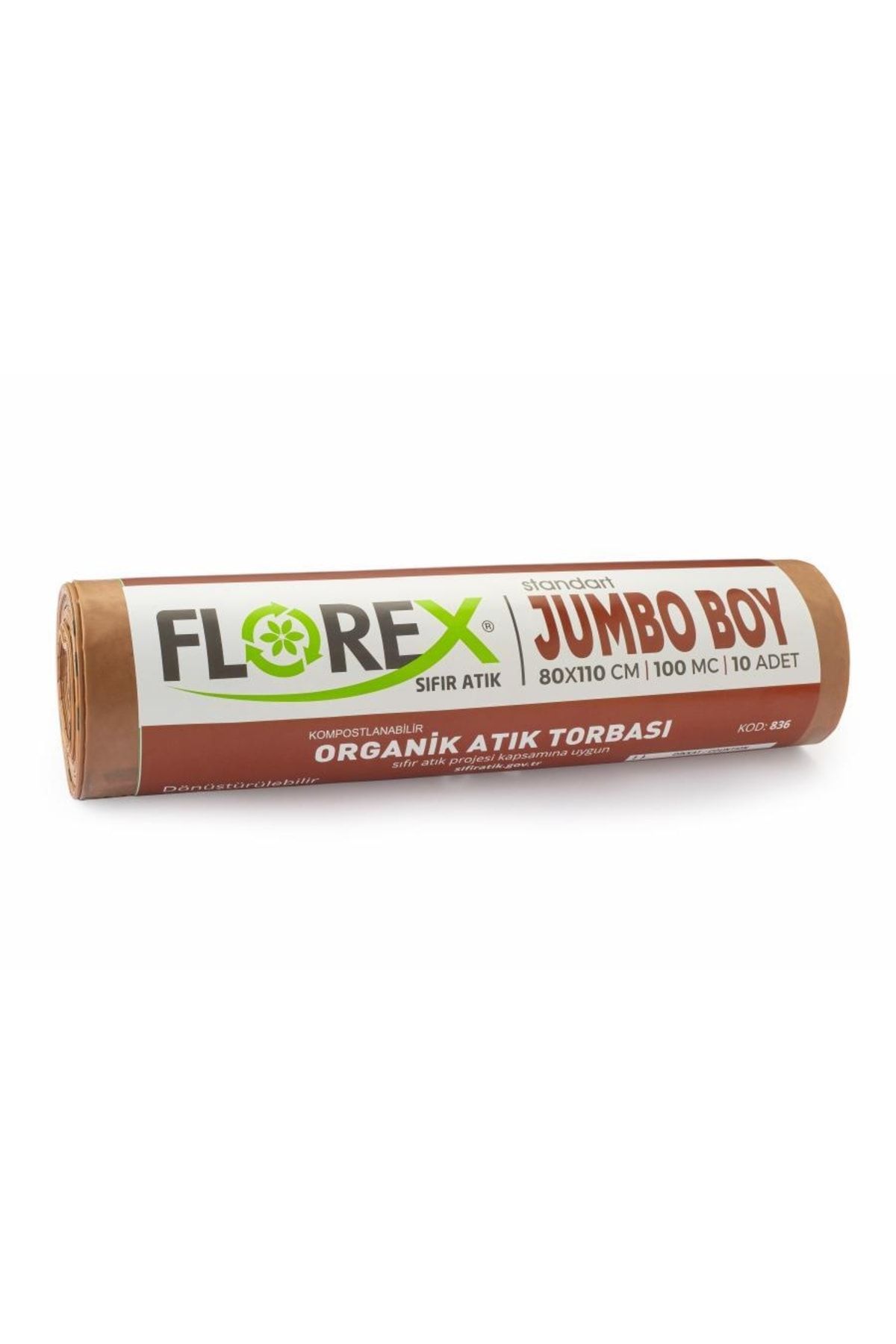 coverest Florex 800 Gr Organik Atık Torbası Jumbo Boy (80x110) Kahverengi Çöp Poşeti 10 Rulo (10*10=100 Adt)