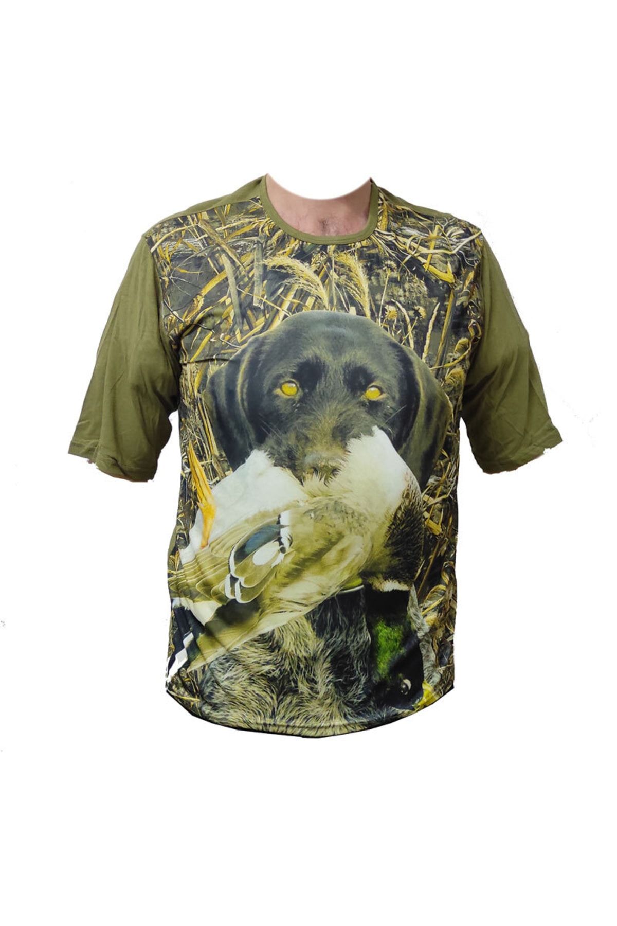 ALDOS Kısa Kol Sazlık Desenli Köpekli Ördekli Avcı Ve Outdoor T-shirt