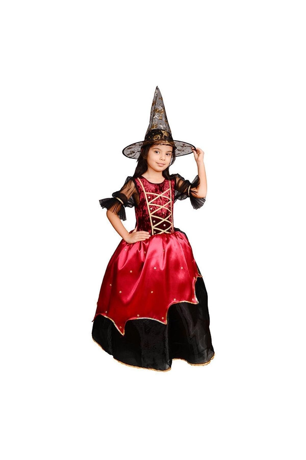 Mashotrend Bordo Tarlatanlı Cadı Kostümü + Cadı Şapkası - Cadılar Bayramı Kostümü - Halloween Kostüm