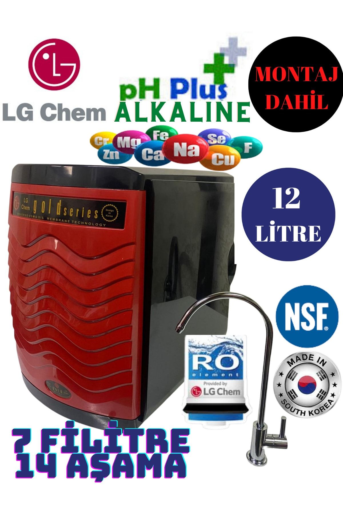 LG Chem Gold Plus Montaj Dahil 7 Mineralli Çift Etkili Alkalili Su Arıtma Cihazı 7 Filitre 14 Aşamalı.