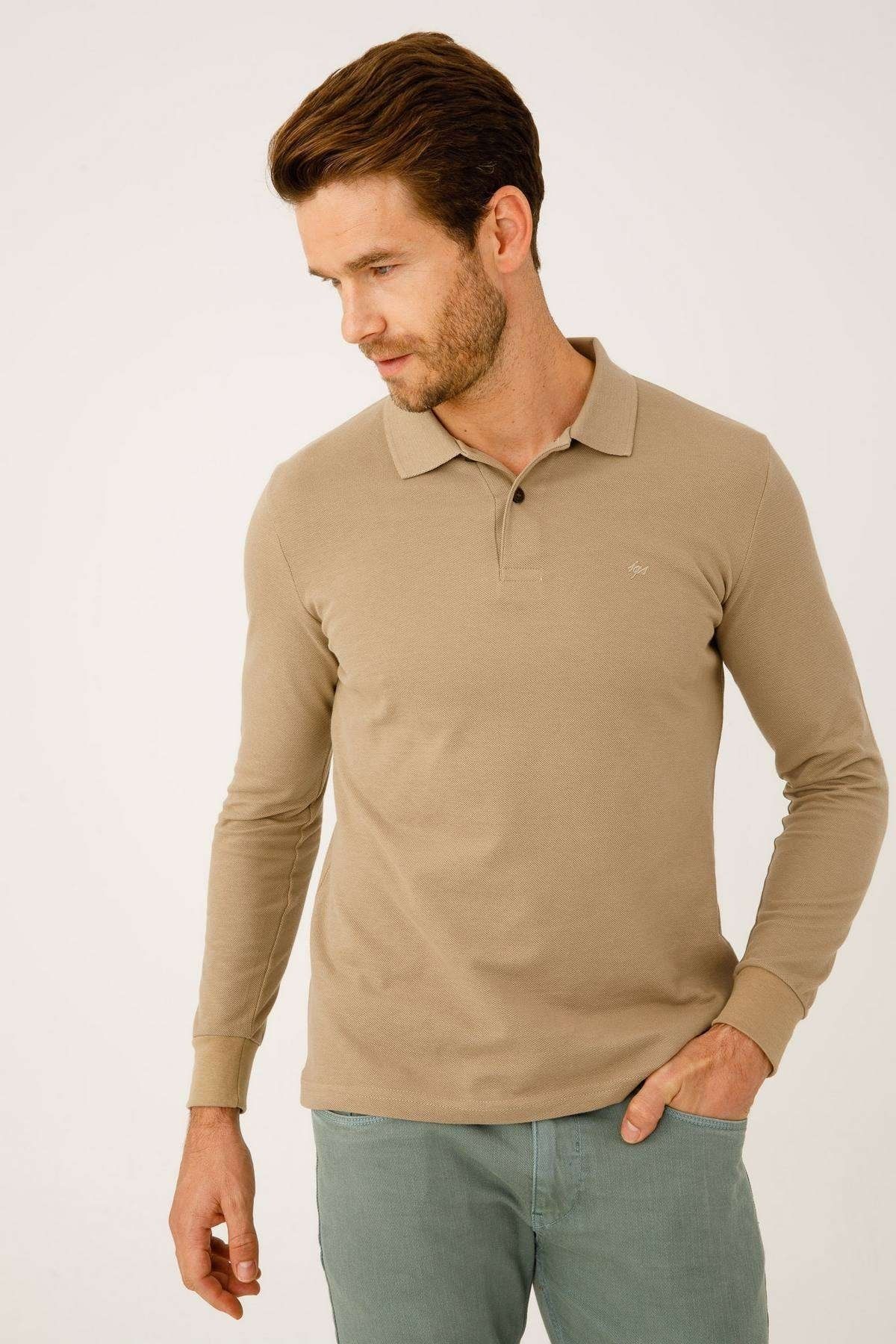 İgs Erkek Taş Standart Polo Yaka Düğmeli Sweatshirt
