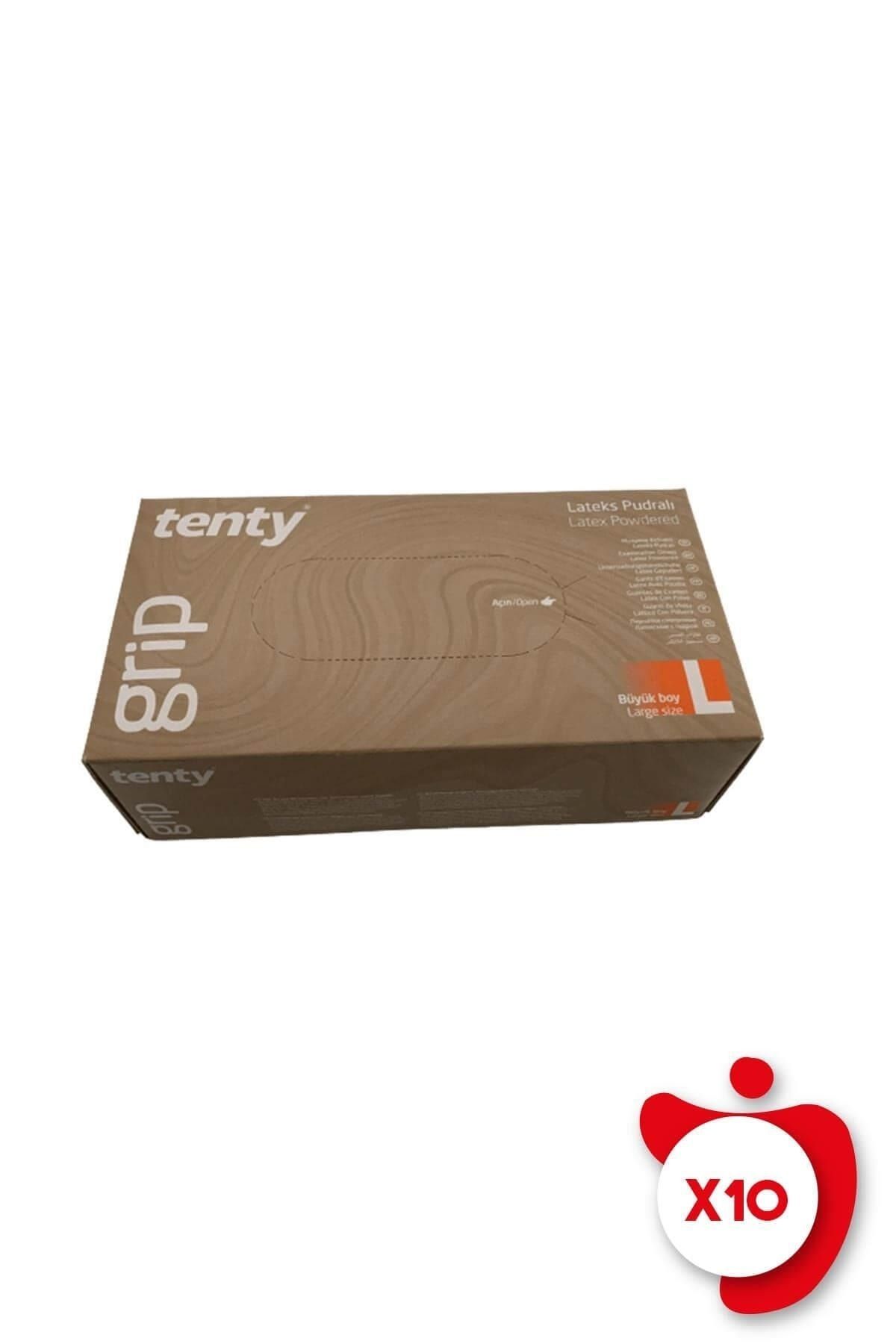 Tenty Grip Pudralı Lateks Muayene Eldiveni L Beden Beyaz 100'lü 10 Paket