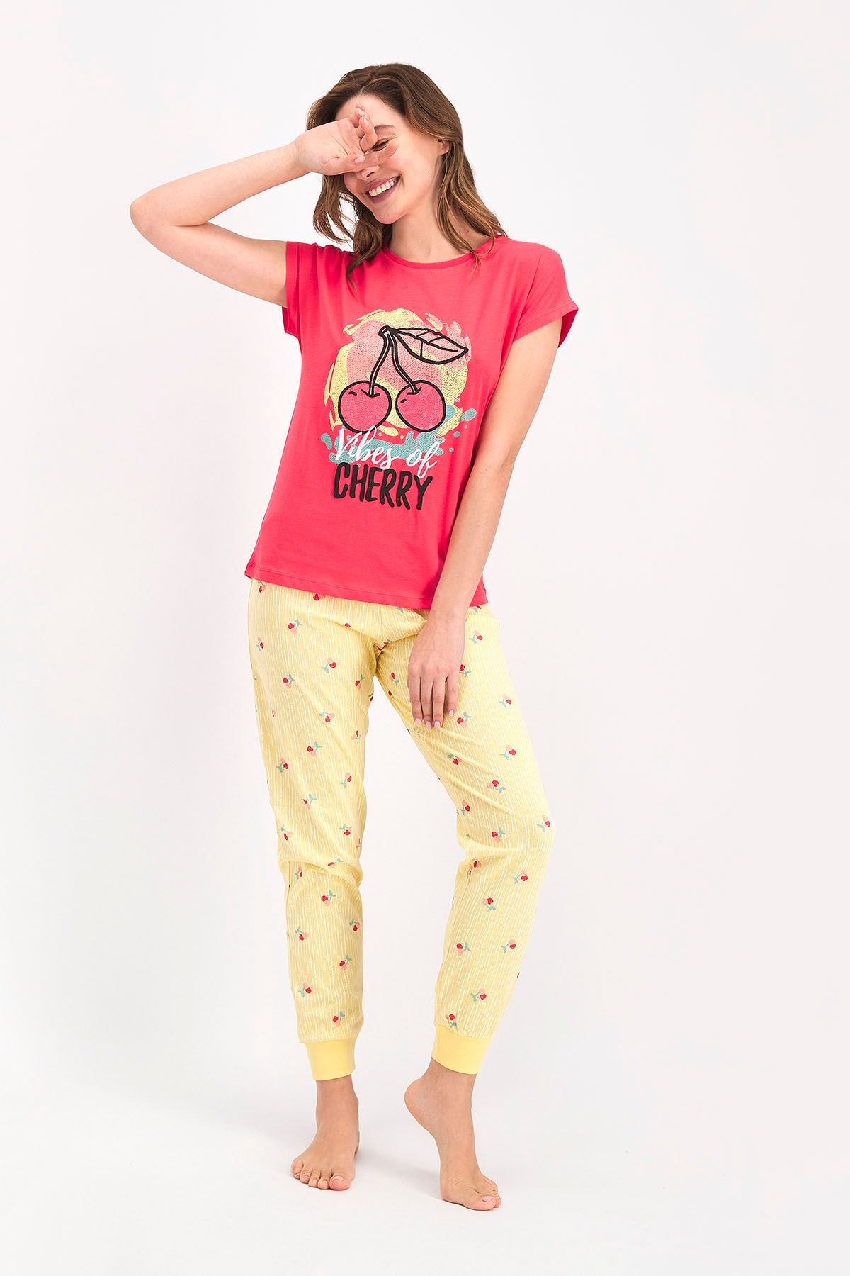 Rolypoly Rolypoly Vibes Of Cherry Nar Çiçeği Kadın Kısa Kol Pijama Takımı