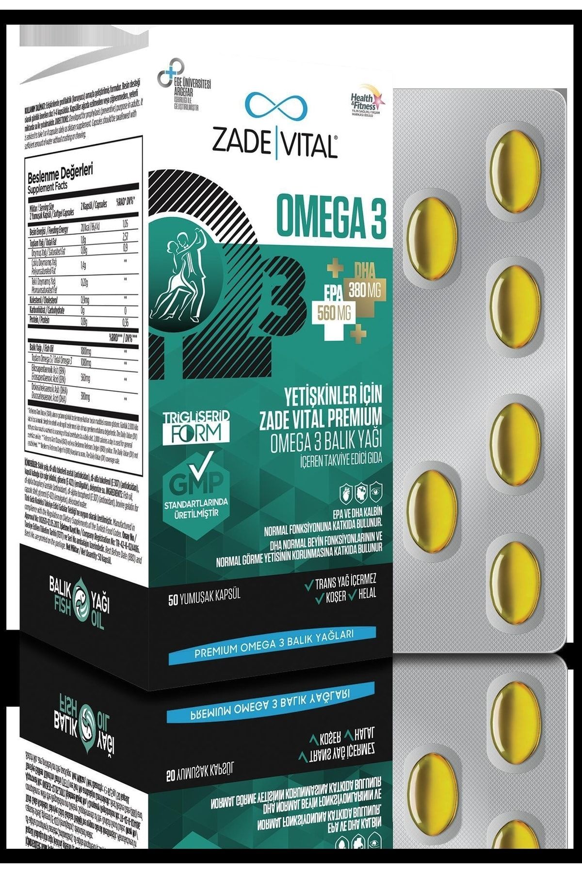 Zade Vital Omega 3 Premium Adults (yetişkinler Için) 50 Kapsül