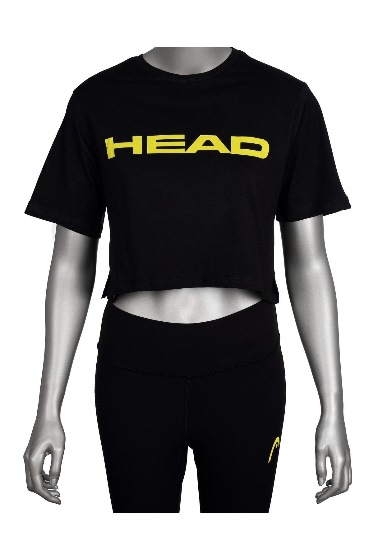 Head Kadın Siyah Logo Baskılı Pamuklu Bisiklet Yaka Spor Şık Croptop Spor T-shirt Tenis Tişört