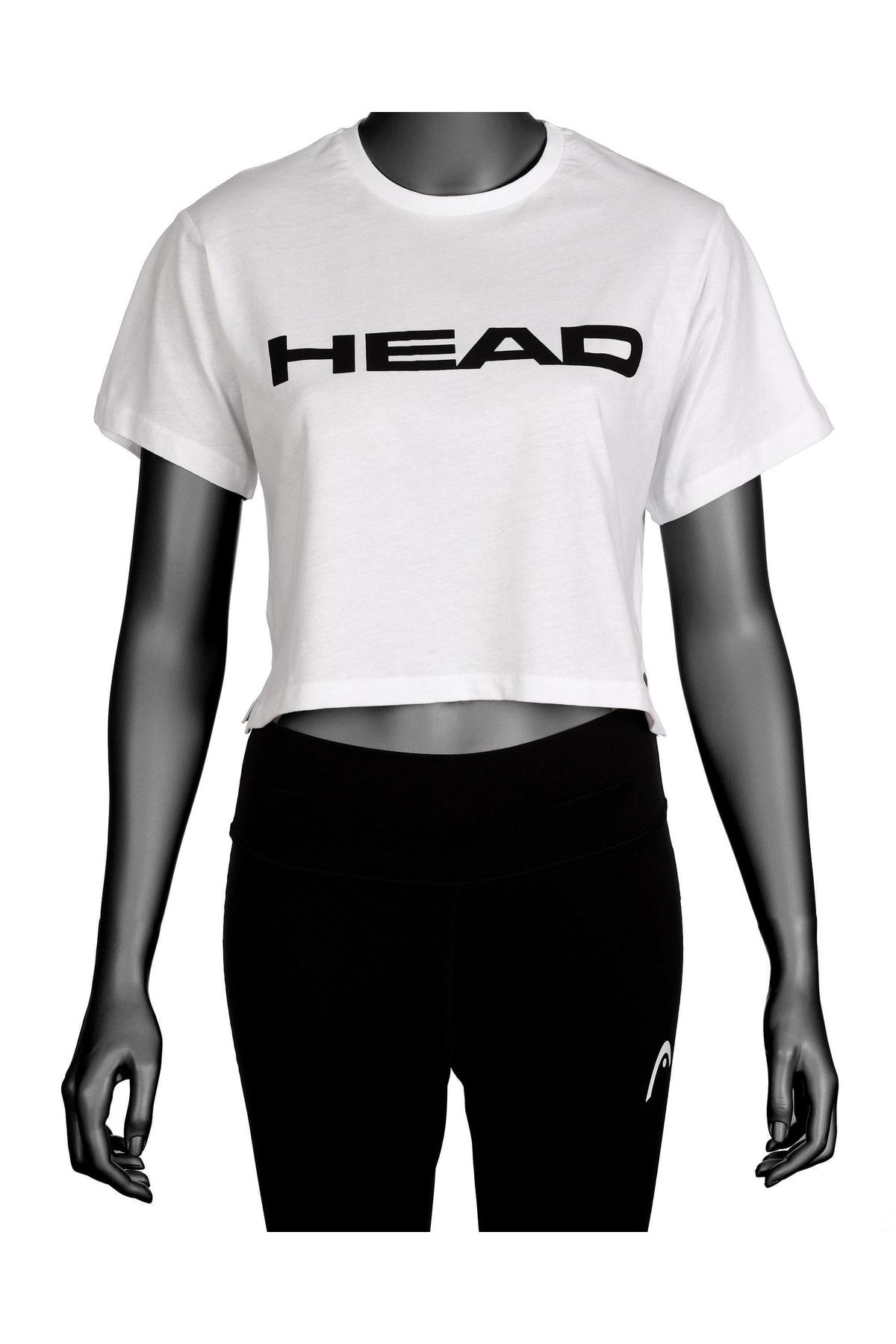 Head Kadın Beyaz Logo Baskılı Pamuklu Bisiklet Yaka Spor Şık Croptop Spor T-shirt Tenis Tişört