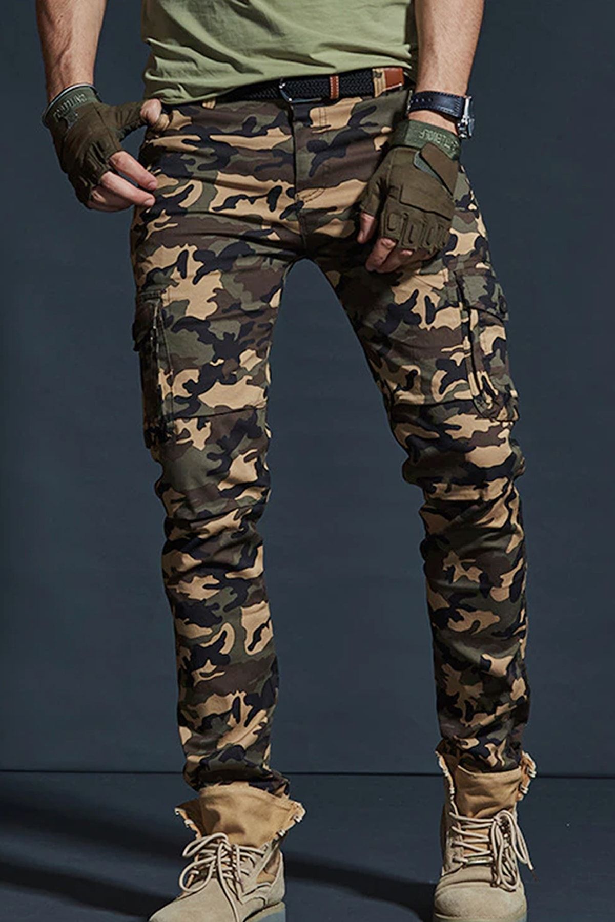 modacix Askeri Erkek Kamuflaj Pantolon - Paçası Lastikli Likralı Askeri Pantolon