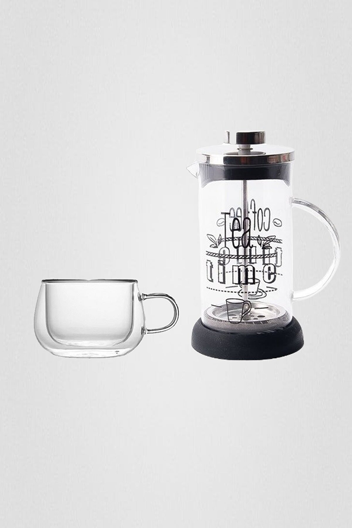 Asil Konsept Gallico French Press Ve 160 ml Çift Camlı Cidarlı Bardak