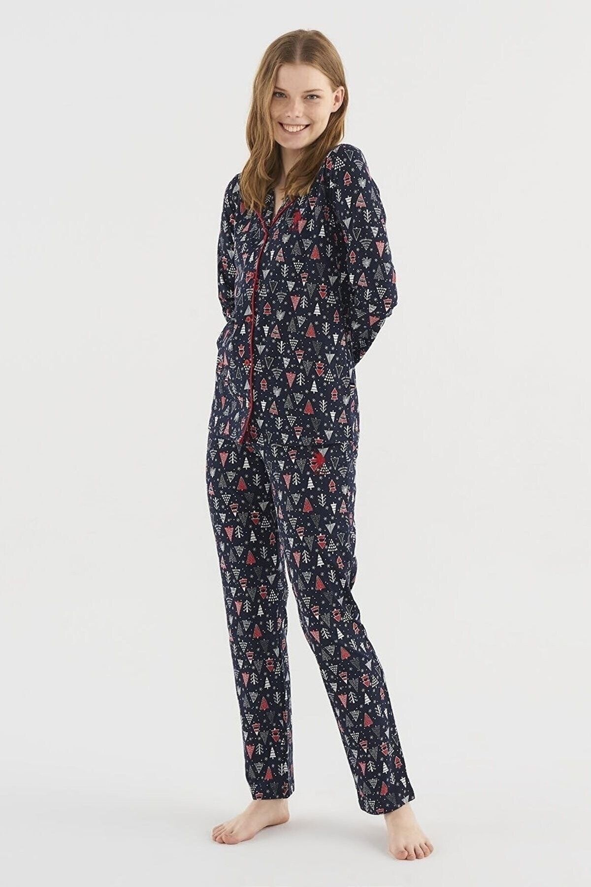 U.S. Polo Assn. Us Polo Assn Assn. 16827 Kadın Boydan Patlı Uzun Kollu Pijama Takımı-lacivert