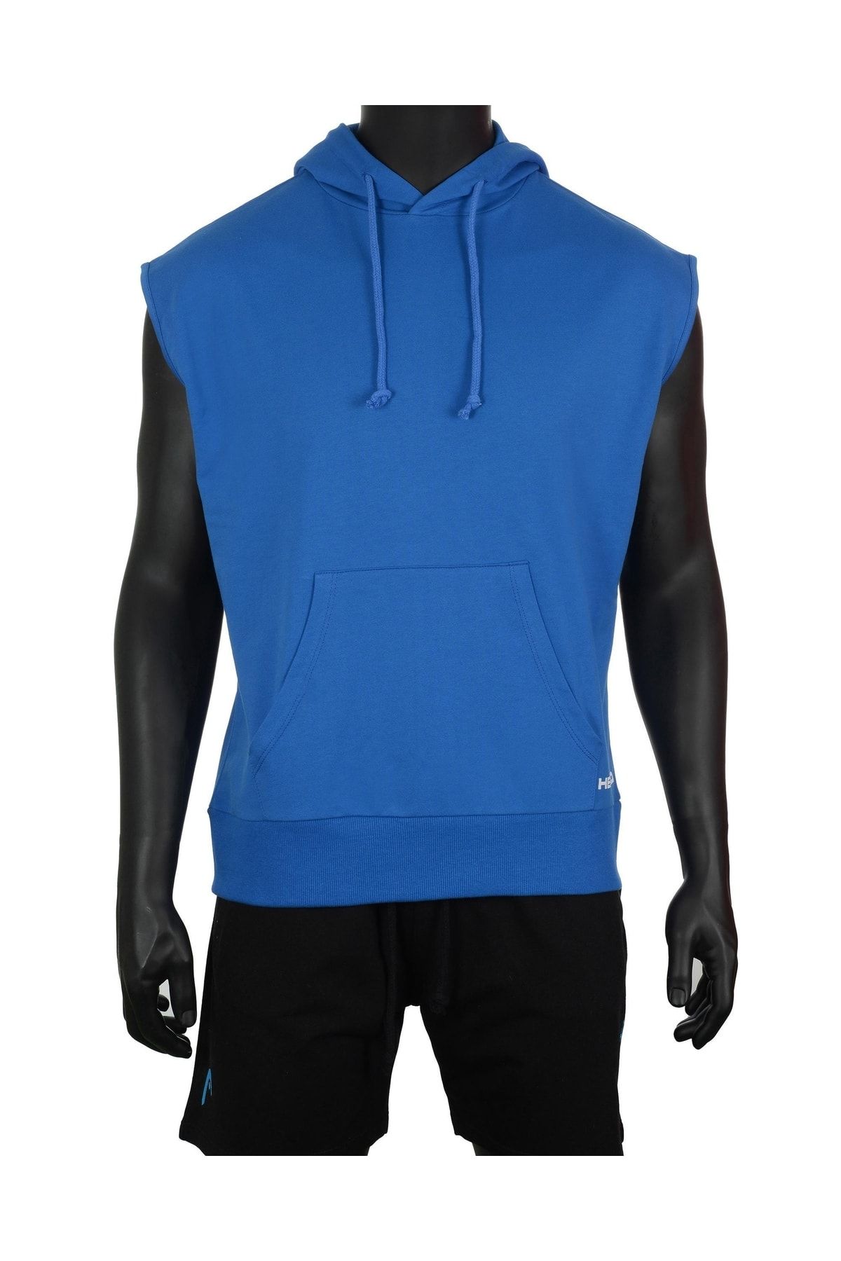 Head Erkek Mavi Logo Baskılı Düz Renk Mevsimlik Kapüşonlu Hoodie Sweatshirt
