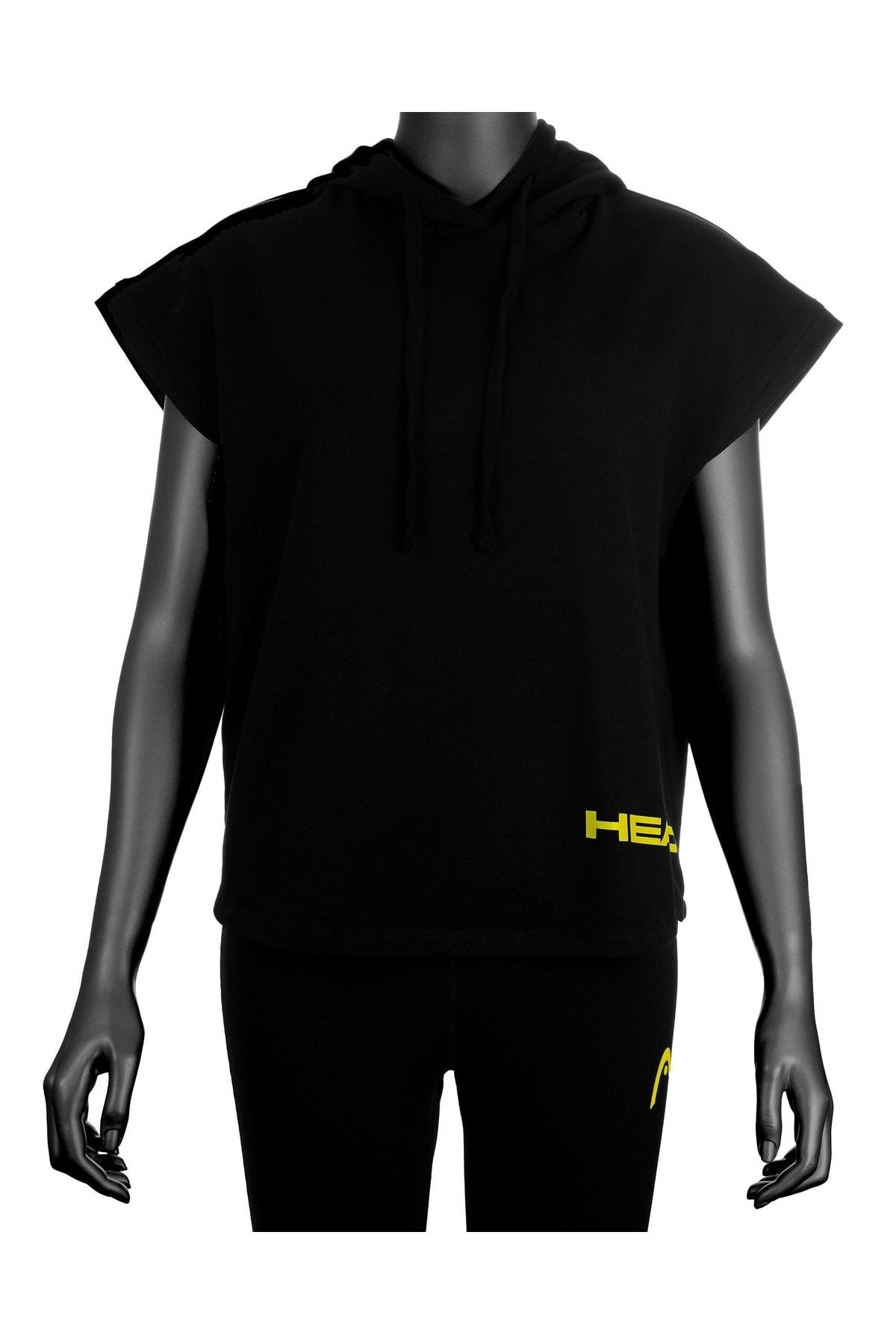Head Kadın Siyah Kolsuz Logo Baskı Bol Kesim Mevsimlik Kapüşonlu Pamuklu Hoodie Sweatshirt