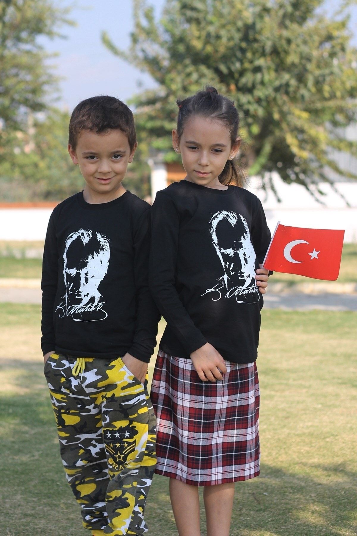 Çiggo Kids Siyah Atatürk Baskılı Uzun Kollu Kız-erkek (UNİSEX) Pamuklu Çocuk T-shirt