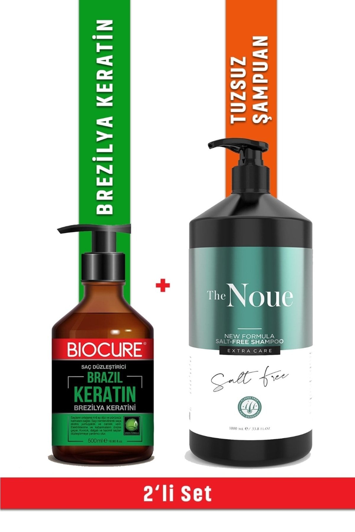 Biocure Saç Düzleştirici Keratin Bakımı Brezilya Fönü Kokusuz Dumansız 500ml+tuzsuz Şampuan 1000ml