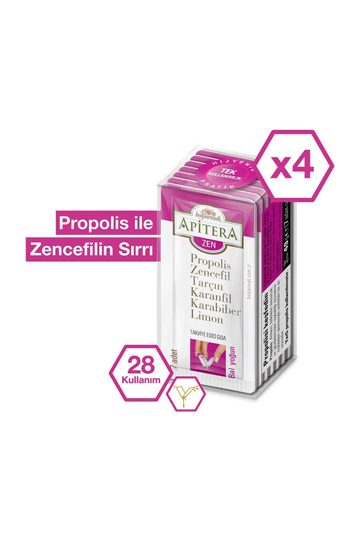 Balparmak Apitera Zen Bal 7 gr Propolis - Zencefil Karışımı 7'li 4 Paket 28 Adet