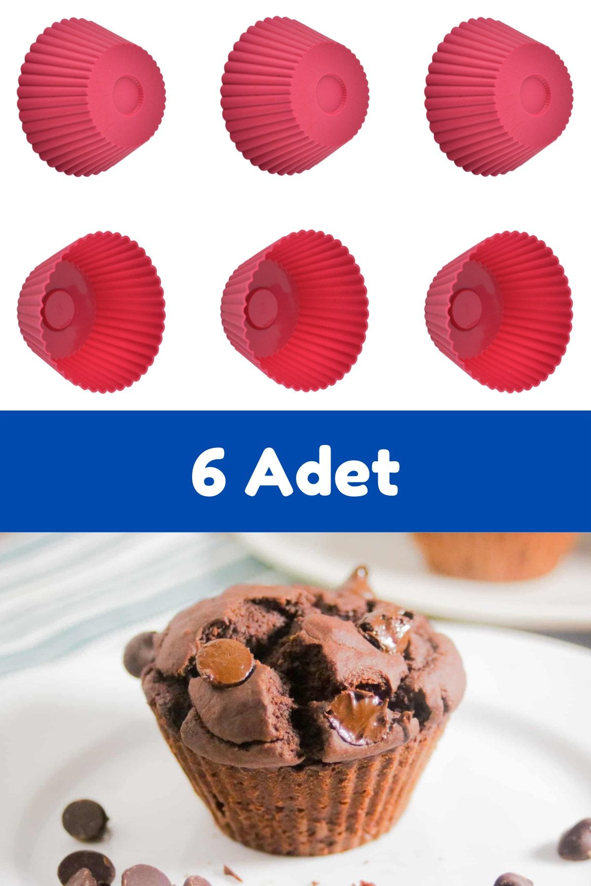 Kitchen Design Lab Kırmızı 6'lı Silikon Mini Browni Kalıbı - Muffin Kalıbı 6 Adet Cupcake Kek Kalıbı