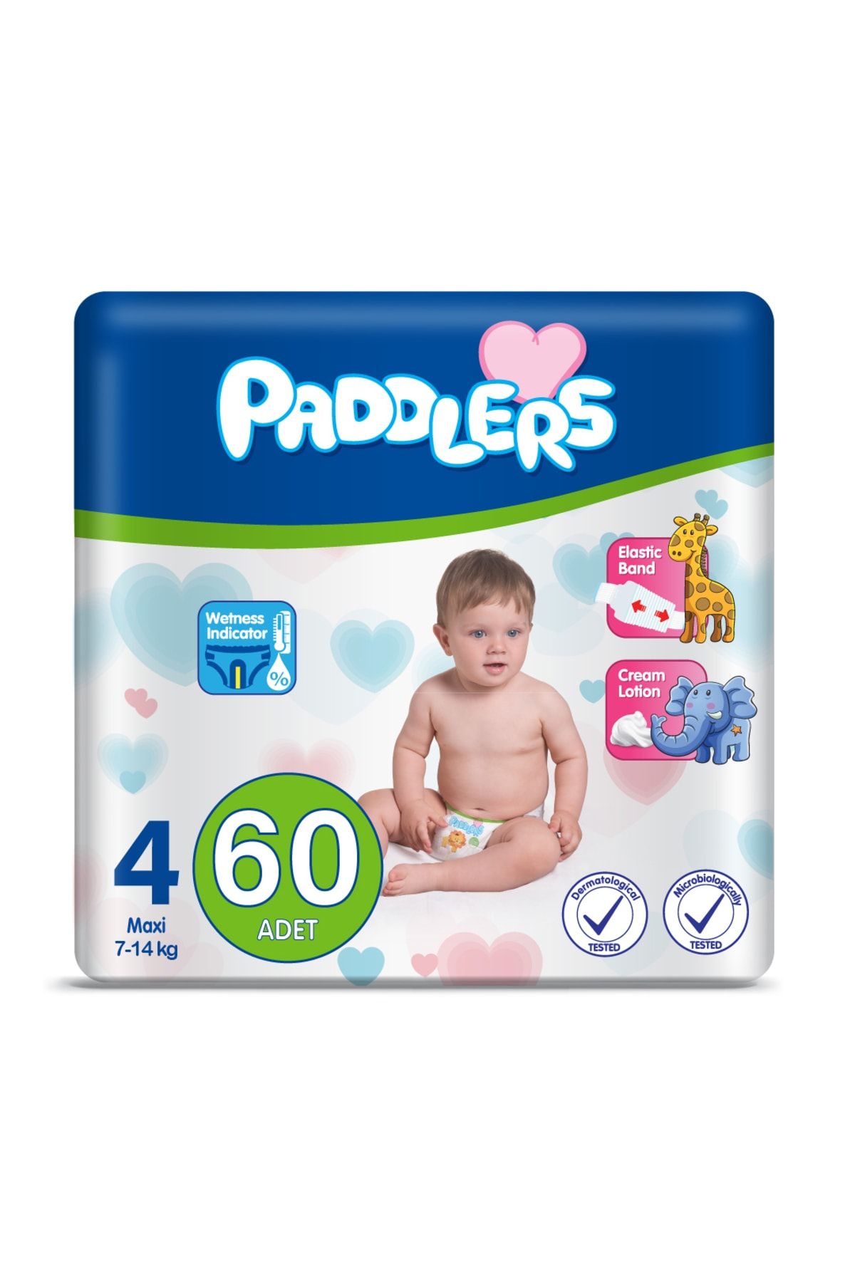 Paddlers Hediyeli Bebek Bezi 4 Numara Maxi 60 Adet (7-14 KG) Jumbo Paket