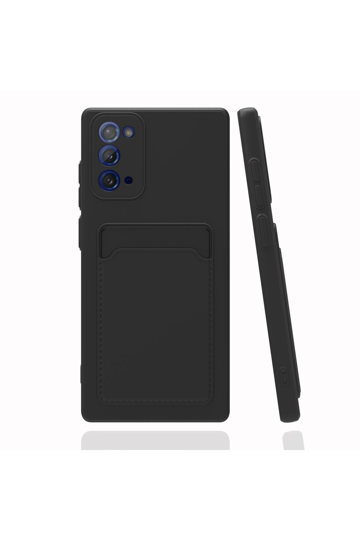 Fibaks Samsung Galaxy Note 20 Kılıf Kamera Korumalı Kartlıklı Cüzdanlı Kırmızı Tuşlu Siyah Silikon Kapak