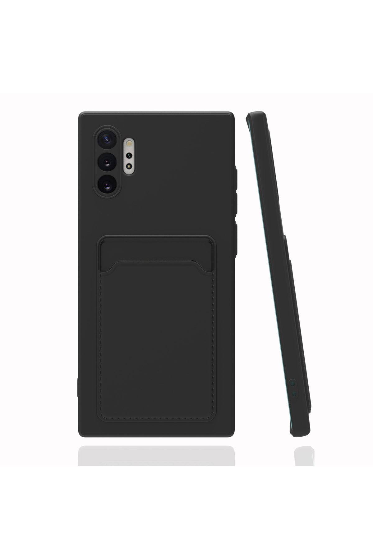 Fibaks Samsung Galaxy Note 10 Plus Kılıf Kamera Korumalı Kartlıklı Cüzdanlı Kırmızı Tuşlu Siyah Kapak