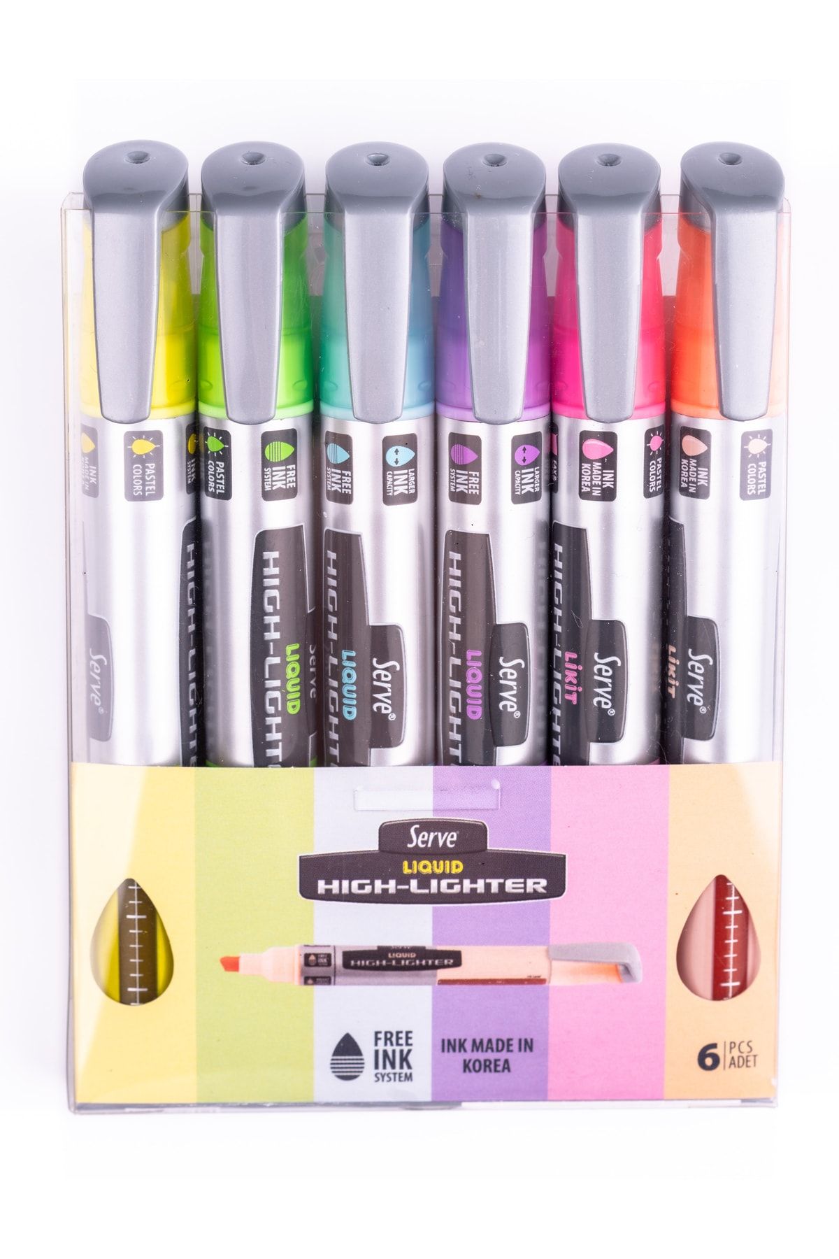 Serve Likit Fosforlu Kalem - Pastel Renkler - 6lı Set