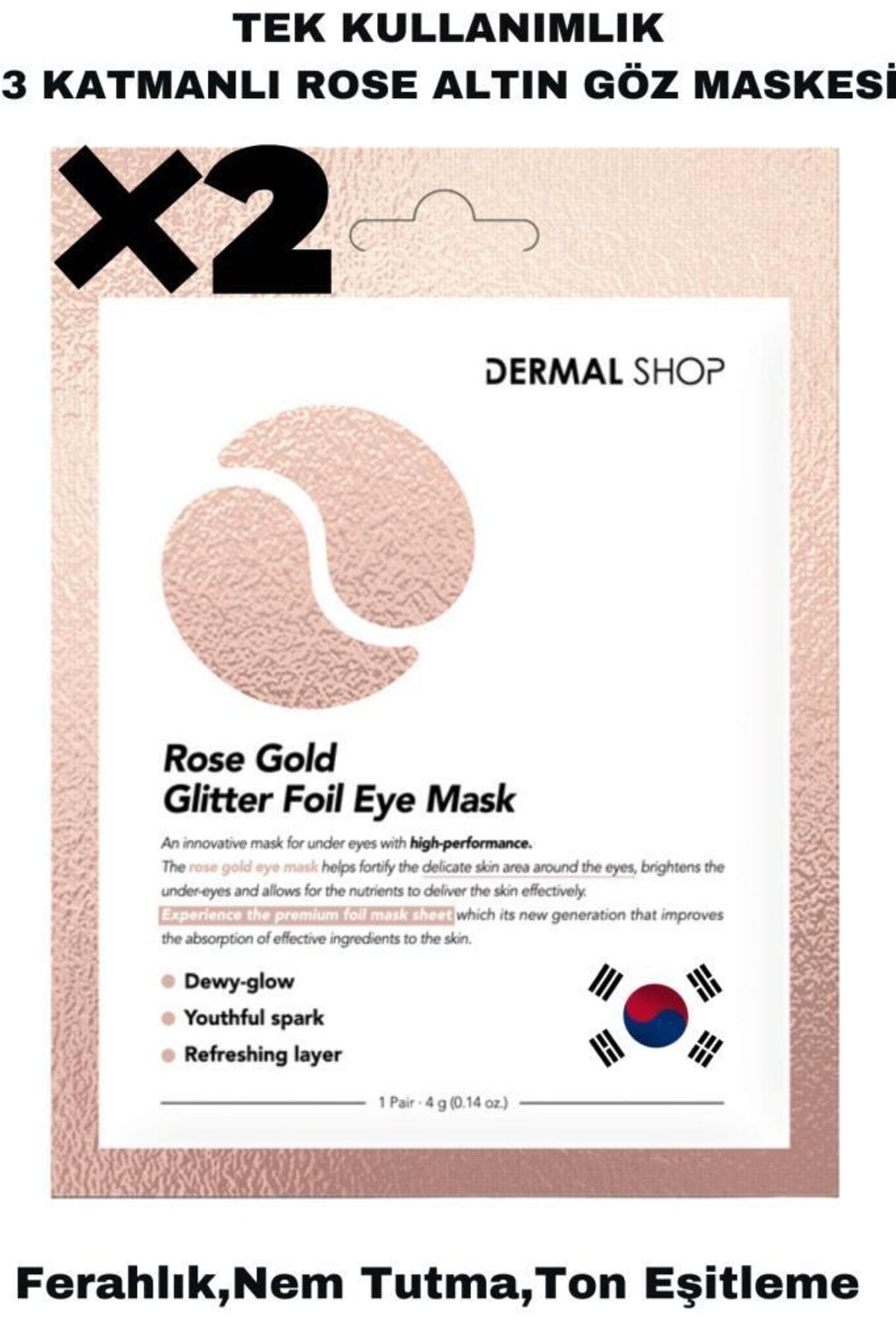 Dermal 2 Adet Tek Kullanımlık 3 Katmanlı Rose Altın Folyo Göz Maskesi