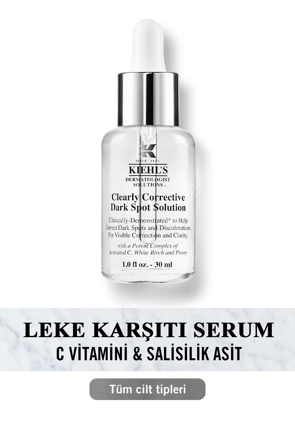 Kiehl's Clearly Corrective Koyu Leke Karşıtı Serum - C Vitamini & Salisilik Asit Içeriğiyle 30 Ml