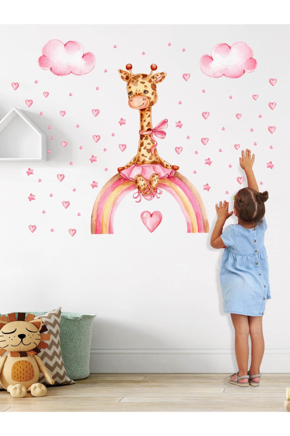efekt reklam Zürafa Kız Gökkuşağında Çocuk Bebek Odası Yapışkanlı Duvar Kağıdı Aksesuarları Süsü Duvar Sticker