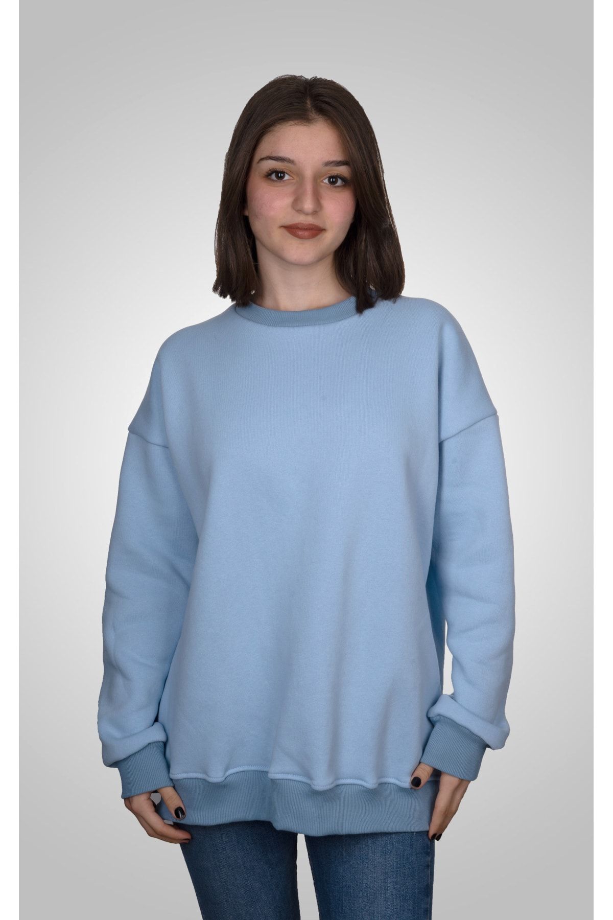 Darkia Mavi Kapşonsuz Oversize Kalıp Unisex Yetişkin Sweatshirt