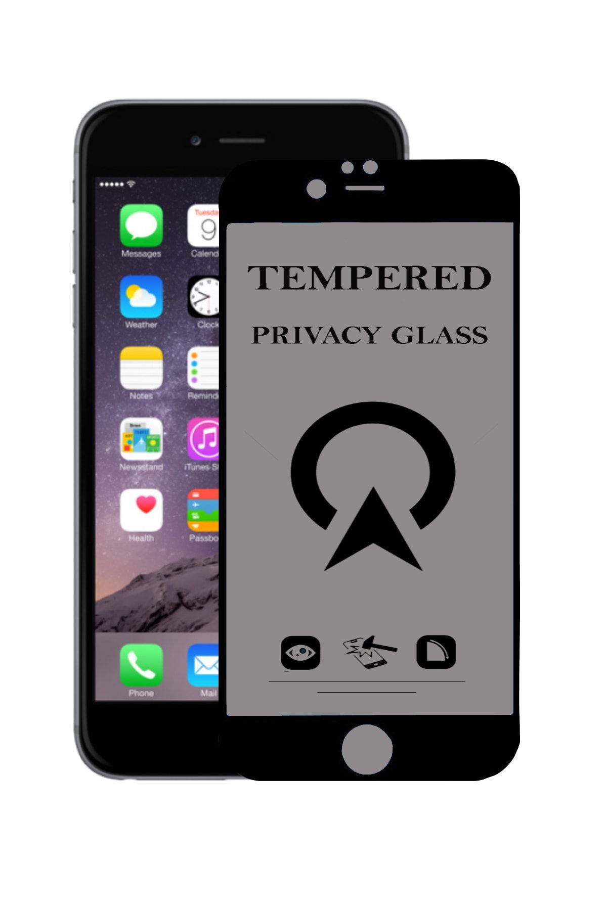 KZY İletişim Apple Iphone 6s Plus Tam Kaplayan Privacy Hayalet Temperli Ekran Koruycu Cam Siyah