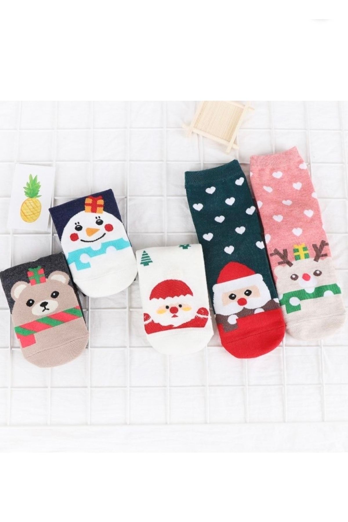 DANS SOCKS 5 Çift Yılbaşı Christmas Noel Renkli Patik Çoraplar Seti
