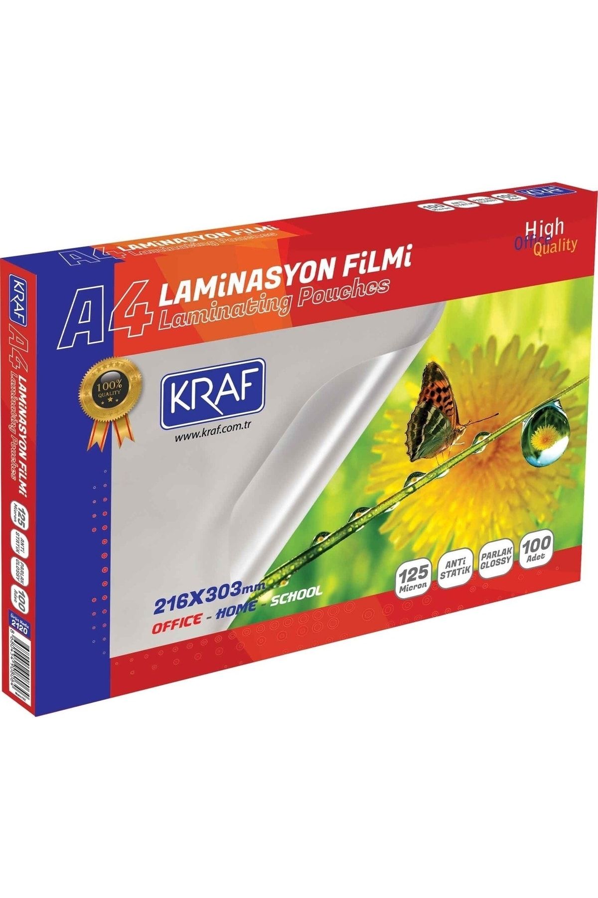 KRAF Laminasyon Filmi 125 Mikron A4 100'lü Paket