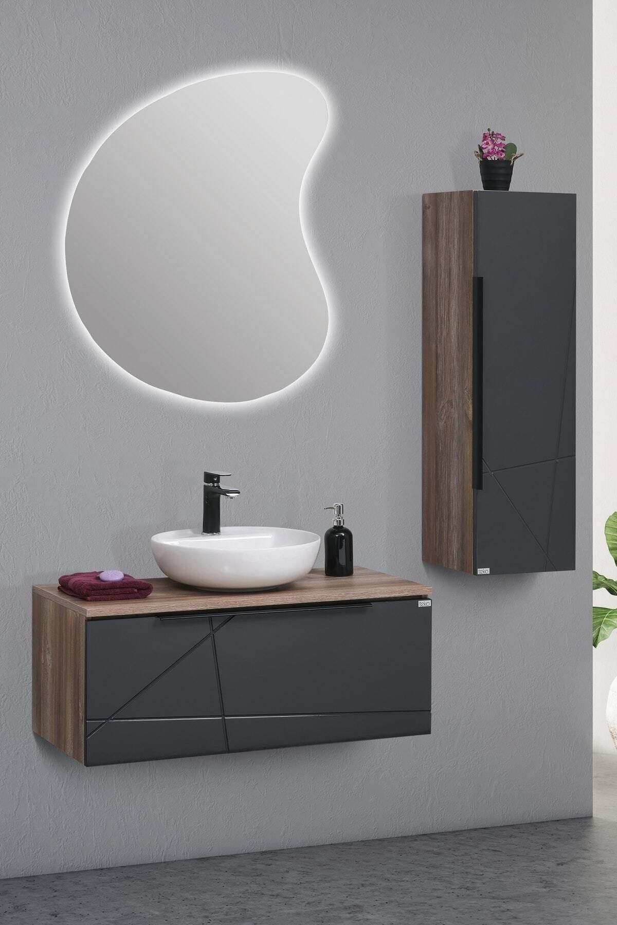 Tekoplus Thin Gri  Banyo Dolabı Takım 90 cm Antrasit