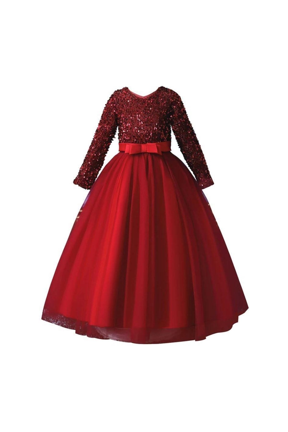Mashotrend Kırmızı Tarlatanlı Zara Payetli Çocuk Abiye - Kız Çocuk Elbise - Kız Çocuk Balo Elbise -