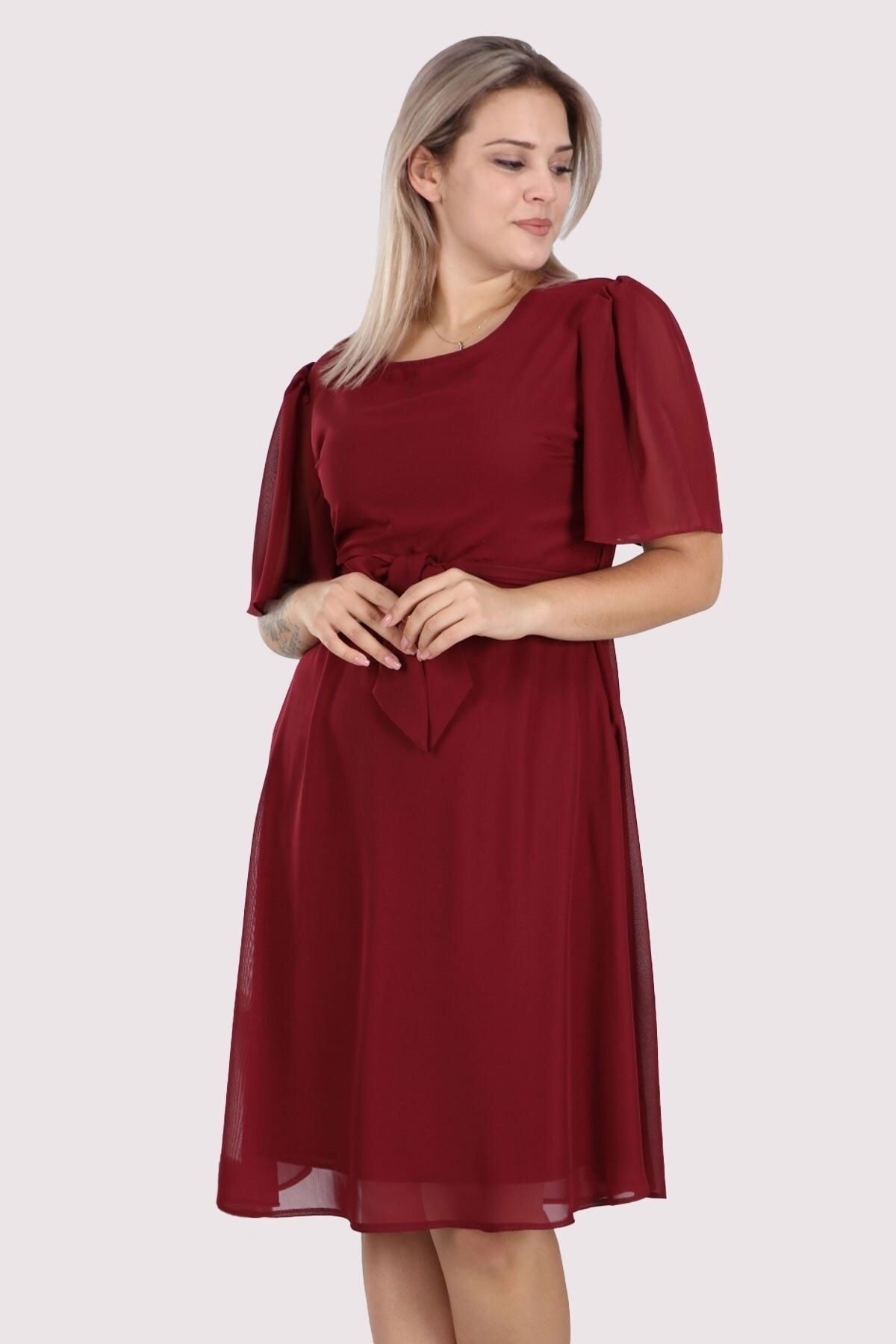 apsen Kadın Büyük Beden Bağlama Detaylı Midi Şifon Elbise 4257/110