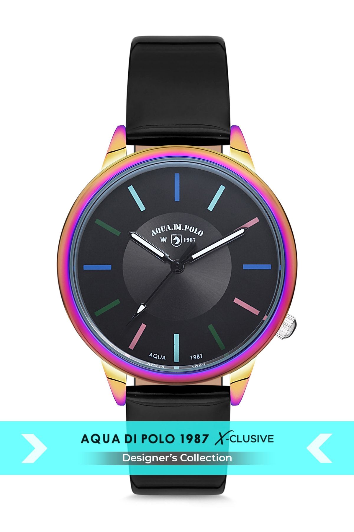 Aqua Di Polo 1987 Neon Kasa Detaylı Özel Tasarım Deri Siyah Kordon Kadın Kol Saati Apsv1-a6340-kd33c
