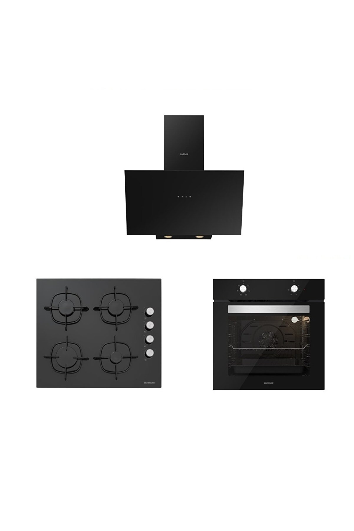 3'lü Siyah Cam Ankastre Set (3481 Flam 60 Siyah103cs5335b02103bo65e1b01)