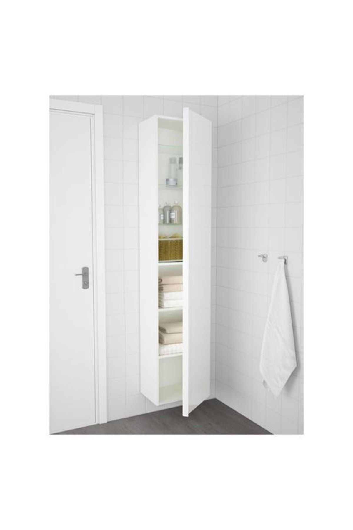 IKEA Godmorgon, Yüksek Banyo Dolabı, 40x32x192 Cm, Parlak Cila Beyaz