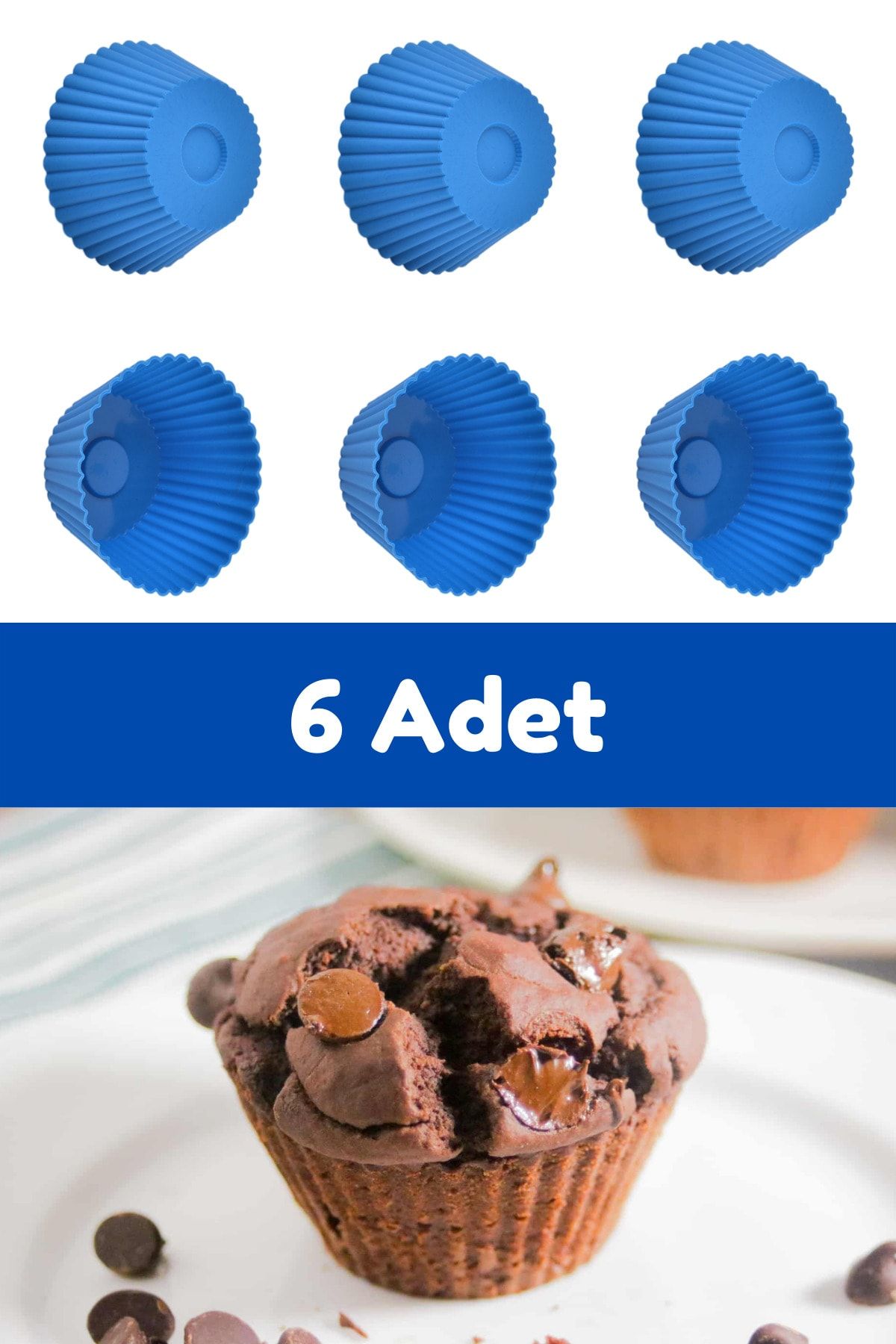 Kitchen Design Lab Mavi 6'lı Silikon Mini Browni Kalıbı - Muffin Kalıbı 6 Adet Cupcake Kek Kalıbı