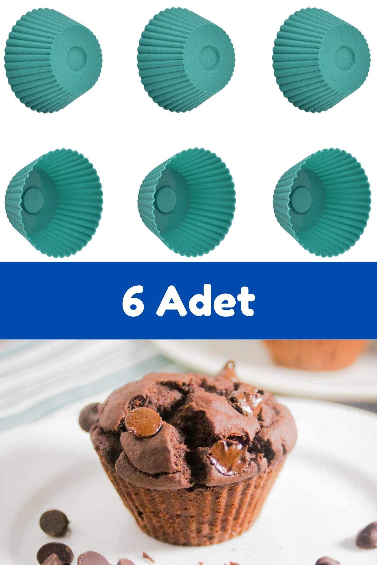 Kitchen Design Lab Yeşil 6'lı Silikon Mini Browni Kalıbı - Muffin Kalıbı 6 Adet Cupcake Kek Kalıbı