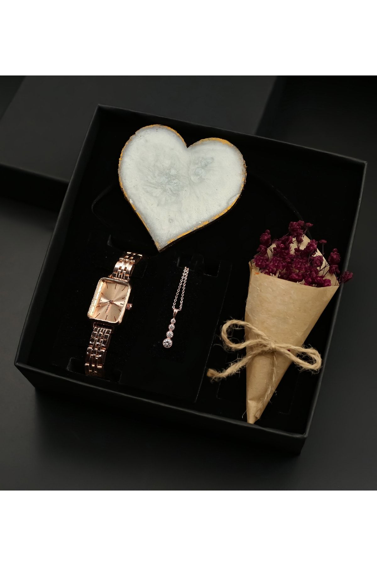 Hsport Sevgiliye Özel Kutuda Mesajlı Plaka&rose Gold Mıknatıslı Kadın Saati&zirkon Kolye&çiçek Hediye Seti