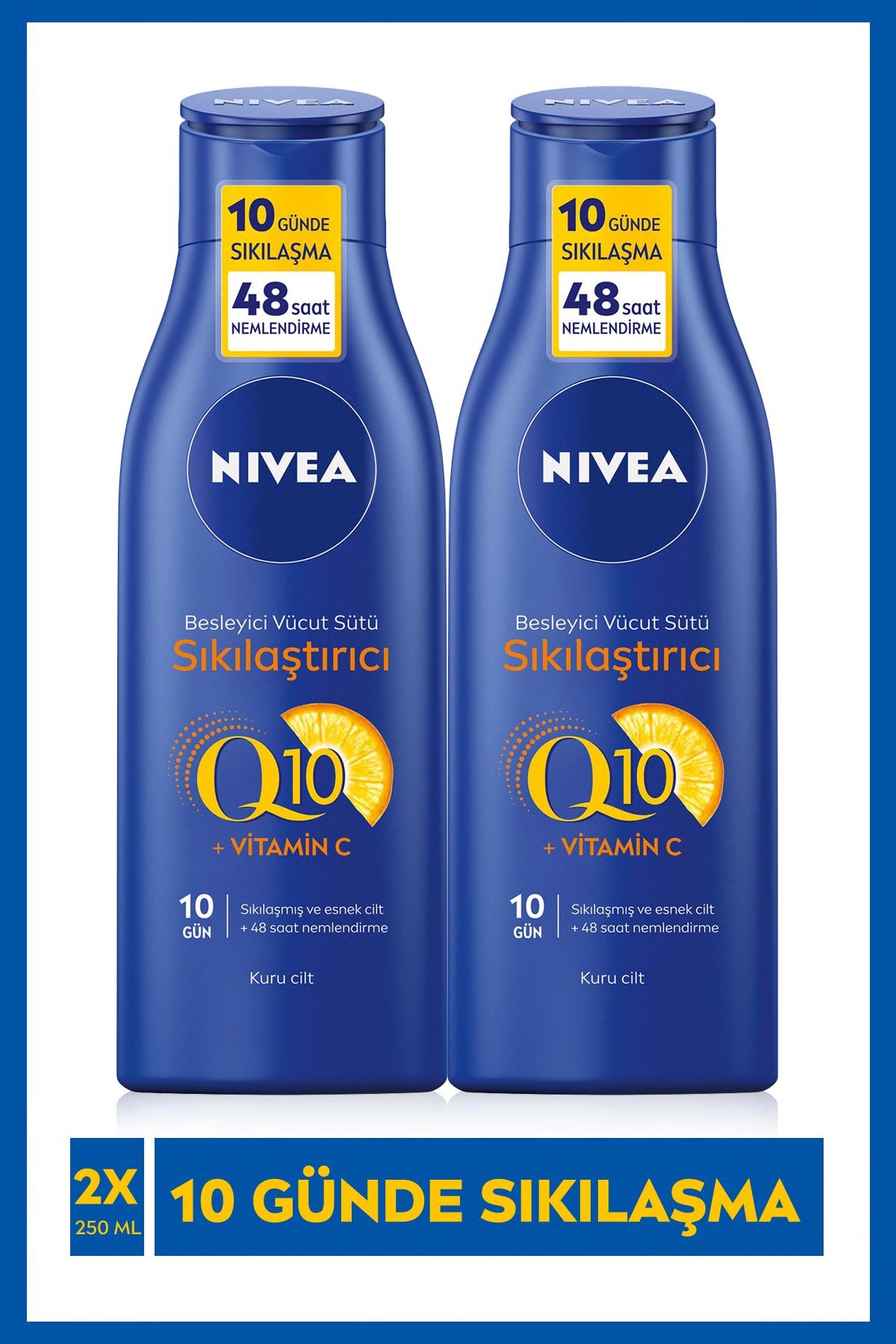 NIVEA Q10 Sıkılaştırıcı Vücut Sütü 250 ml X2adet,48 Saat Nemlendirme,10 Günde Sıkılaş,kuru Ciltler Için