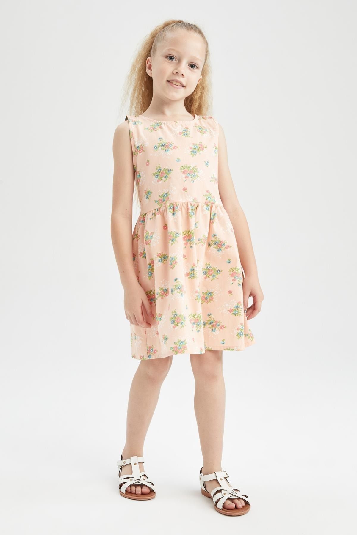 Defacto Kız Çocuk Çiçekli Kolsuz Elbise