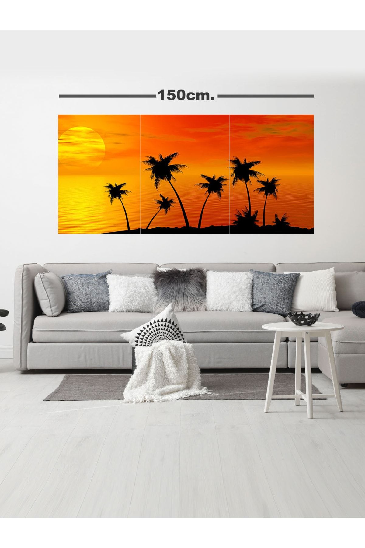 Tablomega Ahşap Tablo Palmiye Deniz Gün Batımı Desenli 70*150cm