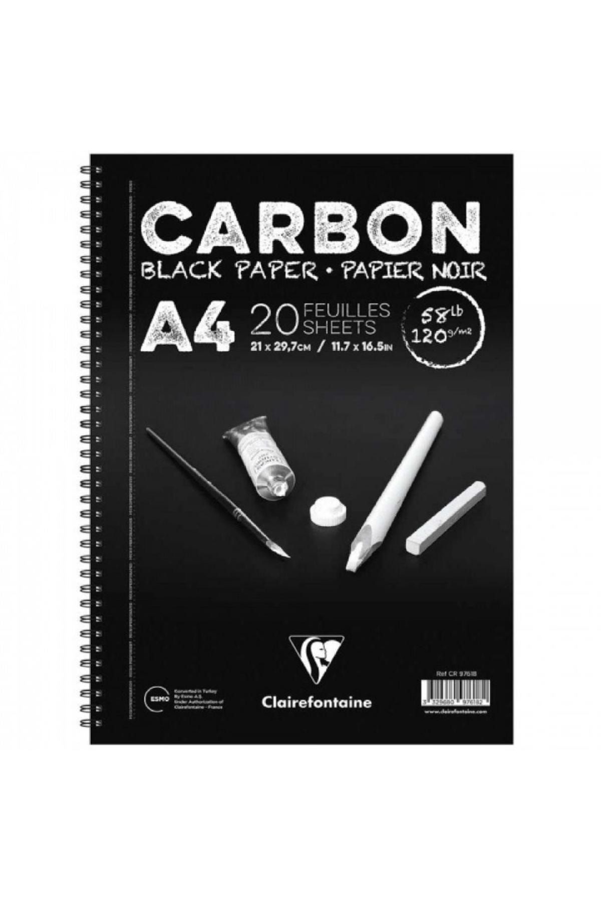 Clairefontaine Carbon 120gr Siyah Spiralli Resim Blok 20 Sayfa A4 (21x29.7cm) (uzun Kenar Spiral)