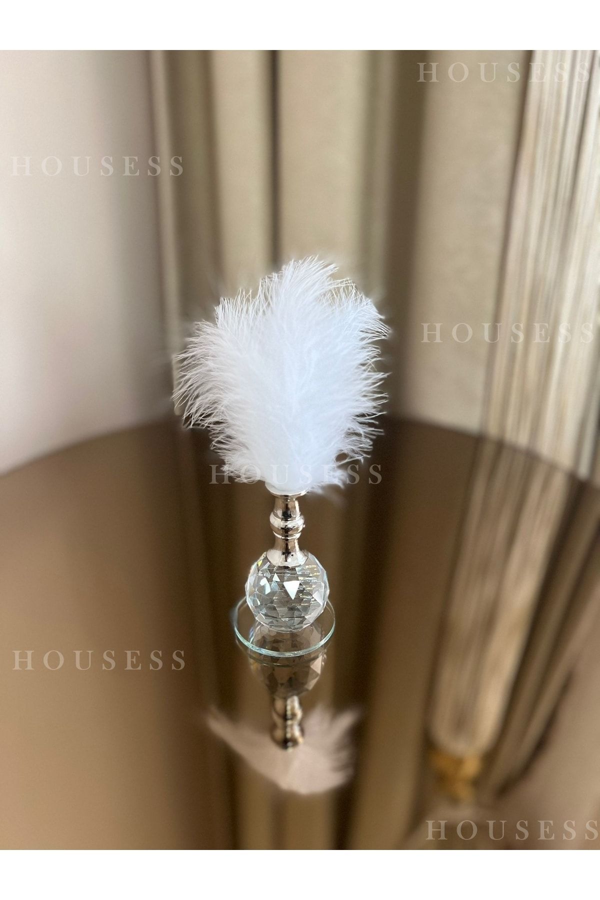 Housess 1 Adet Beyaz Tüylü Gümüş Kristal Top Tüylük Dekor Biblo Süs
