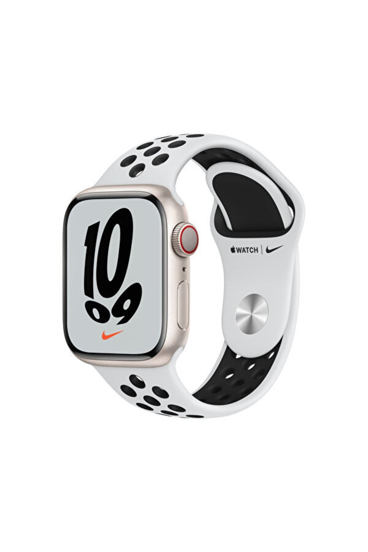Apple Watch Nike Series 7  Gps  Cellular 41mm Yıldız Işığı Alüminyum Kasa Saf Platin siyah Nike Spor