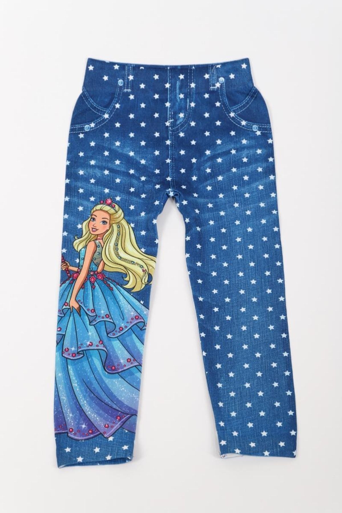 Barbie Kız Çocuk Lisanslı Mavi Kot Görünümlü Baskılı Kışlık Tayt